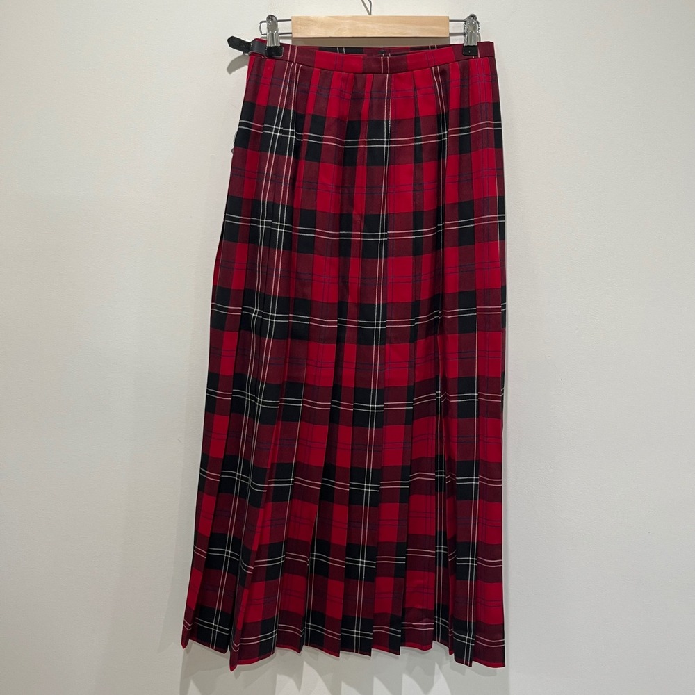 Vtg Talbots Plaid Wrap Skirt Womens 8 Red Wool Maxi Kilt Fringe USA Academia - Picture 4 of 8